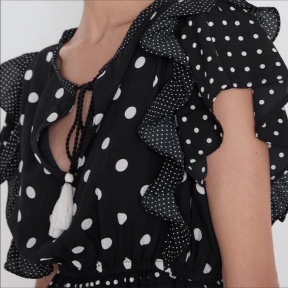 Zara polka dot ruffle dress with keyhole - Picture 2 of 3